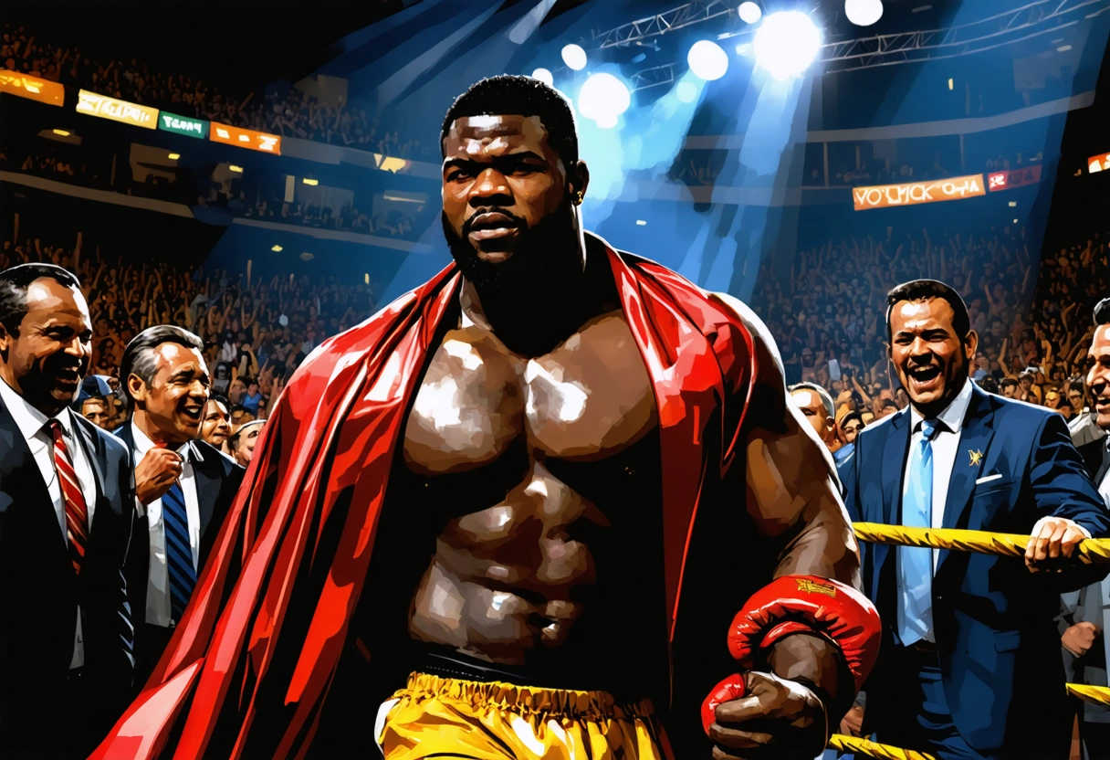 Young professional Riddick Bowe entering the ring in a robe, focused, with cheering fans