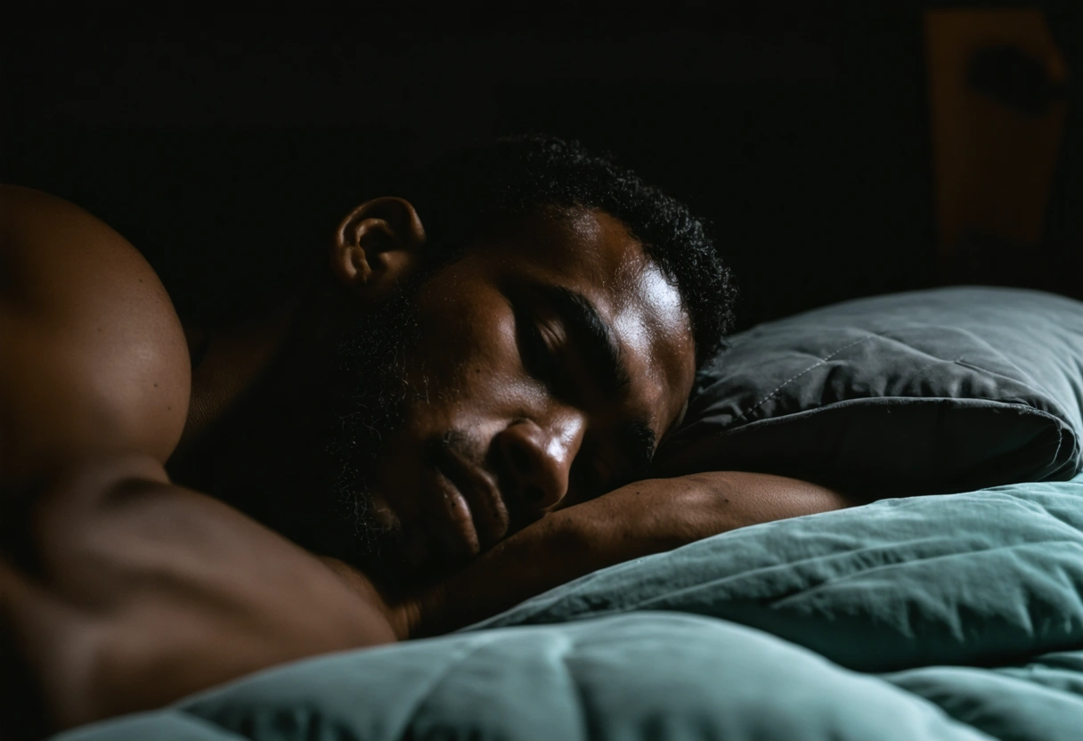 Young boxer sleeping peacefully in a dimly lit room